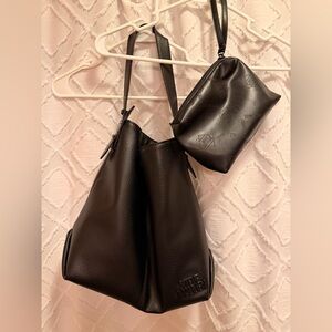 Steve Madden Black Leather Shoulder Bag with Removable Pouch